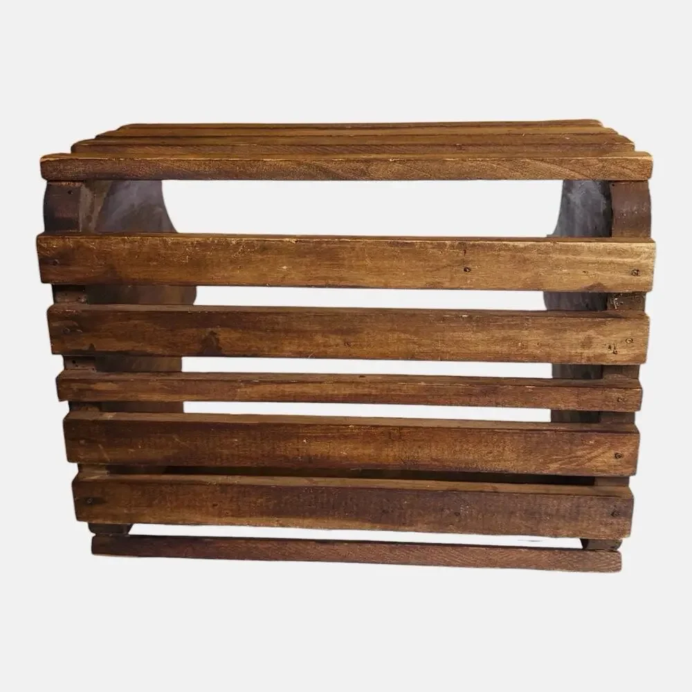 Vintage Primitive Wood Carrying Basket/Box With Handle Slatted Sides Country